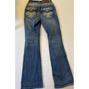 Westfield Eagle Womens Juniors Blue Medium Wash Denim Rhinestone Jeans 3